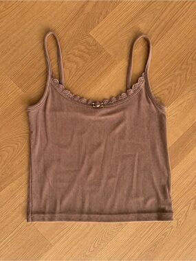 NWT S Cotton On Annabelle Rosette Lace Cami Tank Top Acorn Brown